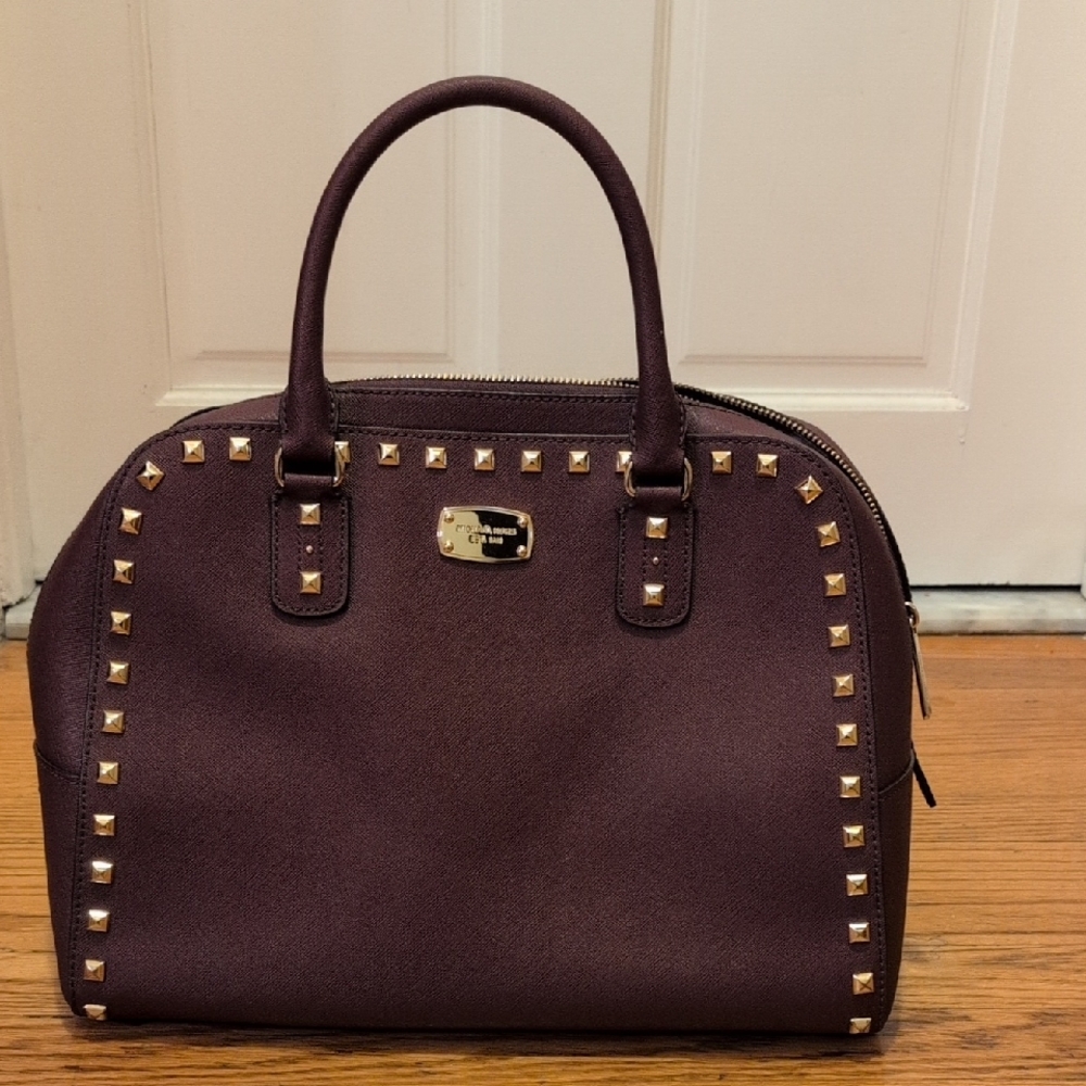 Michael Kors Burgundy Satchel with Gold Accents